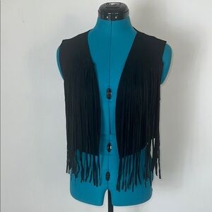 Forever 21 Black Fringe Vest Sleeveless Cropped